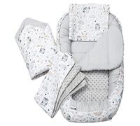 Medi Partners Nido Bebe Recien Nacido Reductor de Cuna - 100x60x15 Juego de 5 Piezas bebés anticolicos Bilateral Portátil o de Viaje 100% Algodón (Glade con Minky Gris)