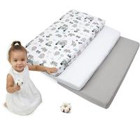 Medi Partners Sabana Bajera Cuna 60x120 Set de 3-100% Algodon Sabanas de Algodón Bebe Ropa de Cama para Bebés Dormir Cuna Fitted Bed Sheet Protector (Menta Zoo-Blanco-Gris)