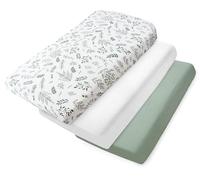 Medi Partners Sabana Bajera Cuna 60x120 Set de 3-100% Algodon Sabanas de Algodón Muselina Bebe Ropa de Cama para Bebés Dormir Cuna Fitted Bed Sheet Protector(Hoja de Olivo-Blanco-Olivo)
