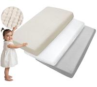 Medi Partners Sabana Bajera Cuna 60x120 Set de 3-100% Algodon Sabanas de Algodón Muselina Bebe Ropa de Cama para Bebés Dormir Cuna Fitted Bed Sheet Protector (Beige-Blanco-Gris)