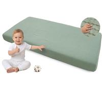 Medi Partners Sabana Bajera Cuna 70x140-100% Algodon Muselina Sabanas de Algodón Bebe Ropa de Cama para Bebés Dormir Cuna Fitted Bed Sheet Protector(Oliva)
