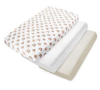 Medi Partners Sabana Bajera Cuna 70x140 Set de 3-100% Algodon Sabanas de Algodón Muselina Bebe Ropa de Cama para Bebés Dormir Cuna Fitted Bed Sheet Protector(Arcoíris-Blanco-Beige)