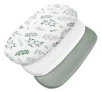 Medi Partners Sabanas Cuna Bebe 86x40 Sabana Bajera Capazo Set de 3 Funda Colchon Combiador para Carro - 100% Algodón Muselina Universal Minicuna Moises Sábanas Carrito(Hoja de Olivo-Blanco-Olivo)
