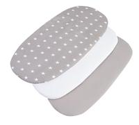 Medi Partners Sabanas Cuna Bebe 86x40 Sabana Bajera Capazo Set de 3 Funda Colchon Combiador para Carro - 100% Algodón Universal Minicuna Moises Sábanas Carrito (Estrellas sobre Gris-Blanco-Gris)