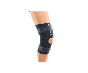 medi Stabimed Pro - Rodillera con articulaciones fisioglide, juego de cuñas para limitar el movimiento y cierre envolvente, rodillera estabilizadora para un agarre seguro, gris/talla L