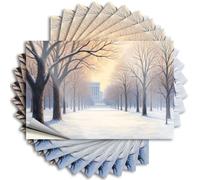 Media botella de calcomanía, un paisaje invernal sereno con árboles cubiertos de nieve que conducen a un edificio lejano. Decoración navideña occidental para el hogar (12 x 18 cm)