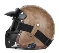 Media Casco De Motocicleta Vintage Cascos Abiertos De Moto Bluetooth con Gafas Casco Half-Helmet 3/4 ECEDOT Homologado Cascos Scooter Jet para Hombres Y Mujeres Adultos I,L:59-60CM