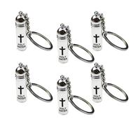 Media docena de llavero de crucifijo transparente con cierre de metal, frasco de agua bendita para accesorios de coche, llavero de cristal inastillable de agua bendita