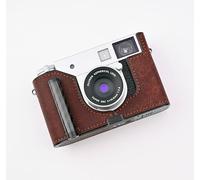 Media funda de piel auténtica hecha a mano para cámara FUJIFILM X-Half/FUJIFILM X-Half - Cuerpo de cuero vacuno de capa superior + placa base de metal + diseño de vástago de mano (marrón oscuro mate)