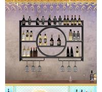 Media moderna de la pared de la estante de vino montada con soporte de vidrio, estante de barra de hierro, estantes de pared flotantes, estante de vidrio de vino, estante de licor, estanterías de