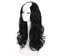 Media peluca en forma de U de 26 pulgadas de grosor, ondulada, extensión de pelo sintético para parte media alrededor de la cabeza, postizo invisible negro