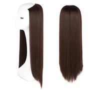 Media peluca en forma de U de 26 pulgadas de largo, recto, extensiones de pelo sintético para parte media alrededor de la cabeza, postizo invisible marrón oscuro
