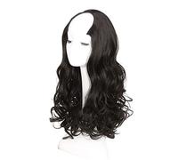 Media peluca en forma de U de 66 cm de grosor, ondulada, extensión de pelo sintético para parte media alrededor de la cabeza, postizo invisible, negro y marrón
