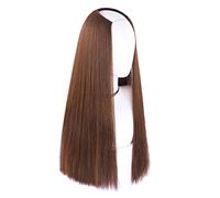 Media peluca en forma de U de 66 cm de largo, recto, extremos limpios, extensión de pelo sintético para parte media alrededor de la cabeza, postizo invisible marrón claro