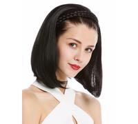 WIG ME UP - Media Peluca Extensión Elegante Con Aro Trenzado, Pelo al Hombro Liso Negro