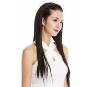 Media Peluca Postizo Noble Trenzada Diadema Liso Muy Largo 70cm Marrón Oscuro