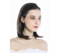 Media Peluca Postizo Trenzada Diadema hasta los Hombros Liso Braun Marrón Ceniza