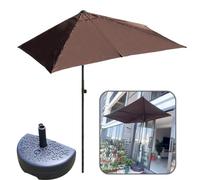Media Sombrilla Pequeña 200x100 cm Parasol Terraza 250X130 cm con Base de Sombrilla Media Luna, Protección UV Impermeable para jardín, patio, balcón ( Color : Marrón , Tamaño : 250x130cm(with base) )