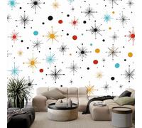 Mediados De Siglo Papel Pintado Mural de Pared 300 x 210 cm Decoración Moderna, Retro Lunares Rayas Diseño de Pared para Salón Dormitorio Oficina Pasillo Póster