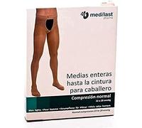 Medilast - Medias Enteras para Caballero de Compresión Normal - Ideal contra Varices o Dolor de Piernas - Cierre de Velcro y Abertura Delantera - Confort y Adaptabilidad - Color Beige - Talla L