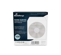 Mediarange - 100-pack CD Paper Sleeves with Window and Adhesive Flap and Flipside