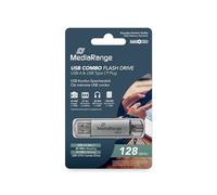 Mediarange 813017 mr938 USB 3.0 Combo con Conector USB Tipo c 128 GB Plata | Conector USB-A y USB-C | Plug & Play | para Windows, macOS y Linux