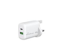 MediaRange Adaptador de carga rápida GaN de 25 W (enchufe británico), 1 USB-C y 1 USB-A, soporta USB-C® Power Delivery y Quick Charge™, color blanco