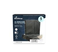 MediaRange BOX31 Caja transparente para CD 1discos, Negro, Fundas para discos ópticos de plástico, 120 mm, 140 mm, PACK 5