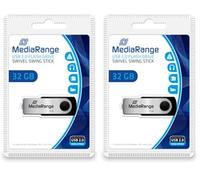 MediaRange Flexi Memoria USB 32 GB USB 2.0, Negro y Plata (Paquete de 2)