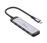 MediaRange Hub USB-C de 4 Puertos 3 x USB-C 3.2 Gen 1 5 Gbps 100 W PD | 3 x datos USB-C | 5 Gbps | 100 W PD Pass-through | Cable de 8 cm | Aluminio