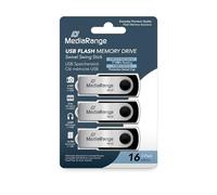 MediaRange MR910-3 Pack 3 X 16GB USB 2.0 Capacity Negro, Plata Unidad Flash USB - Memoria USB (16 GB, USB 2.0, USB Type-A Connector, 10 MB/s, Girar, Negro, Plata)