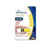 MediaRange Nano Memoria USB 16 GB con la función de Clip de Papel, Amarillo | Clip de diseño | Plug & Play | para Windows, macOS y Linux
