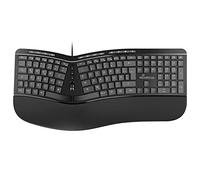 MediaRange Teclado ergonómico, Teclado Multimedia con Cable con 124 Teclas y Rueda de Desplazamiento, diseño alemán QWERTZ, Resistente a Salpicaduras y Altura Ajustable, Color Negro