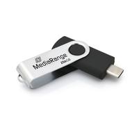 MediaRange USB Type-C® 3.2 Gen 1 - Unidad Flash (256 GB, Carcasa giratoria), Color Plateado y Negro