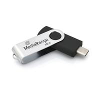 MediaRange USB Type-C® 3.2 Gen 1 - Unidad Flash (32 GB, Carcasa giratoria), Color Plateado y Negro