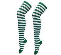 Medias altas de Navidad por encima de la rodilla, calcetines de disfraces de fiesta de Navidad, calcetines largos a rayas, 1 par de medias de red, Ejercito Verde, Altoa única