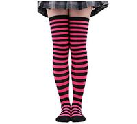 Medias altas de Navidad por encima de la rodilla, calcetines de disfraces de fiesta de Navidad, calcetines largos a rayas, 1 par de medias de red, hot pink, Altoa única