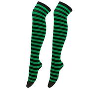 Medias altas de Navidad por encima de la rodilla, calcetines de disfraces de fiesta de Navidad, calcetines largos a rayas, 1 par de medias de red, verde, Altoa única