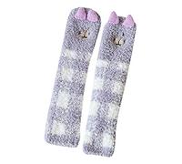 Medias cálidas de felpa para niños y niñas, otoño e invierno, a la moda, lindos animales, gruesas, cómodas, para clima frío, Morado (, L