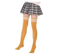 Medias De Compresion Medias De Mujer Blancas, Rojas Y Azules Con Tiras, Calcetines Largos Lolita Por Encima De La Rodilla(Ginger-white strip)