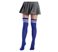 Medias De Compresion Medias de mujer con tiras blancas y rosas, calcetines largos Lolita por encima de la rodilla, calcetines de compresión for mujer.(Blue-white strip)