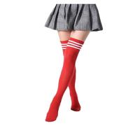 Medias De Compresion Medias de mujer con tiras blancas y rosas, calcetines largos Lolita por encima de la rodilla, calcetines altos hasta el muslo, calcetines de compresión for mujer.(Red-white strip)