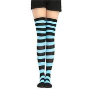 Medias de cosplay for mujer, con tiras blancas y amarillas, largas, por encima la rodilla, hasta el muslo, compresión para Deportes Correr Volar(Gemstone strip)