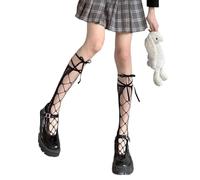 Medias de encaje hasta la rodilla, Calcetines acrílicos de retales de malla de encaje fino hasta la rodilla for mujer, multicolor, talla única(Black3)