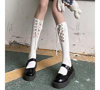 Medias de encaje hasta la rodilla, Calcetines hasta la rodilla de algodón for mujer Multicolor(Jw70white)