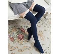 Medias de encaje hasta la rodilla, Calcetines hasta la rodilla de algodón for mujer Multicolor(Nh530navyblue)