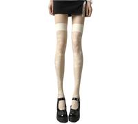 Medias de encaje hasta la rodilla, Mujer Calcetines Altos Encaje Floral Poliéster Negro Blanco Talla Única(HighWhite)