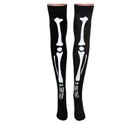 Medias de esqueleto de Halloween, calcetines esqueleto sobre la rodilla, callos de skull de skull de miedo calles altos, medias de cosplay de terror, platillas de disfraces de Halloween medias (Black)