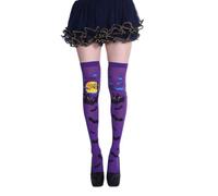 Medias de Halloween para mujer, medias góticas de malla de esqueleto, accesorios de disfraces para fiestas con diseño de manchas de sangre espeluznantes, piernas largas, morado, Talla única