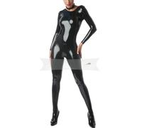 Medias de látex para mujer Catsuit de goma de 0,4 MM de espesor con cuello redondo y cremallera trasera,negro,S